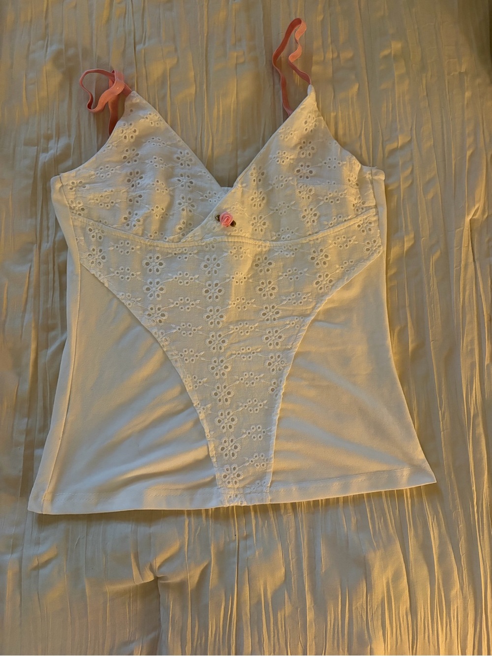 White Lace-Front Cami with Pink Straps